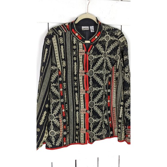 Chicos black metallic silver embroidered floral boho cover up jacket top - Picture 8 of 8